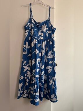 Crewcuts Blue Sundress with White Leaf Print